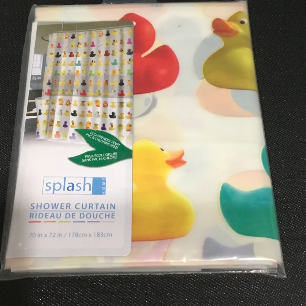 Splash Yellow Rubber Duck Shower Curtain with Multi-Color Accents